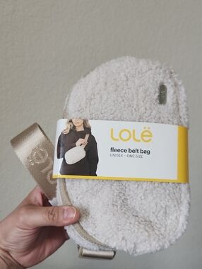 Lole Fleece Crossbody Belt Bag in Cream with Gold Strap